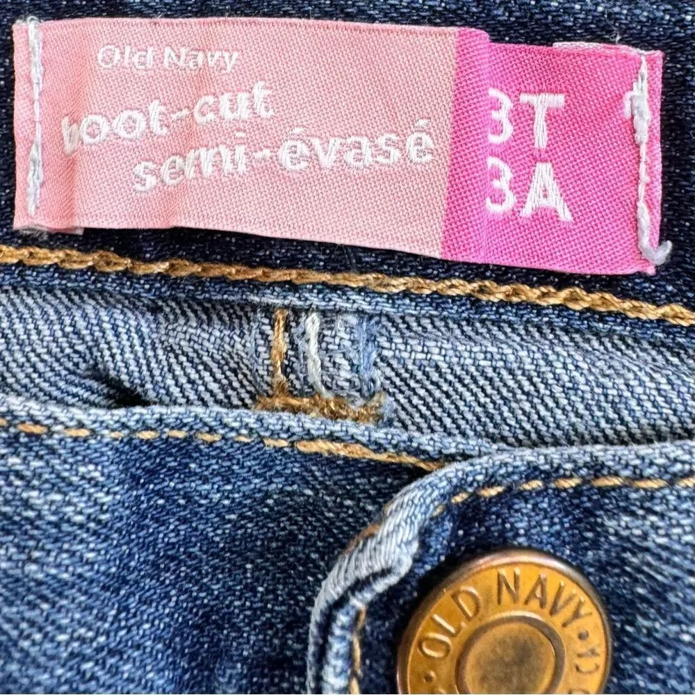 Old Navy Girls Kids Bootcut Blue Denim Adjustable Waist Stretch Jeans. 3. 3T.